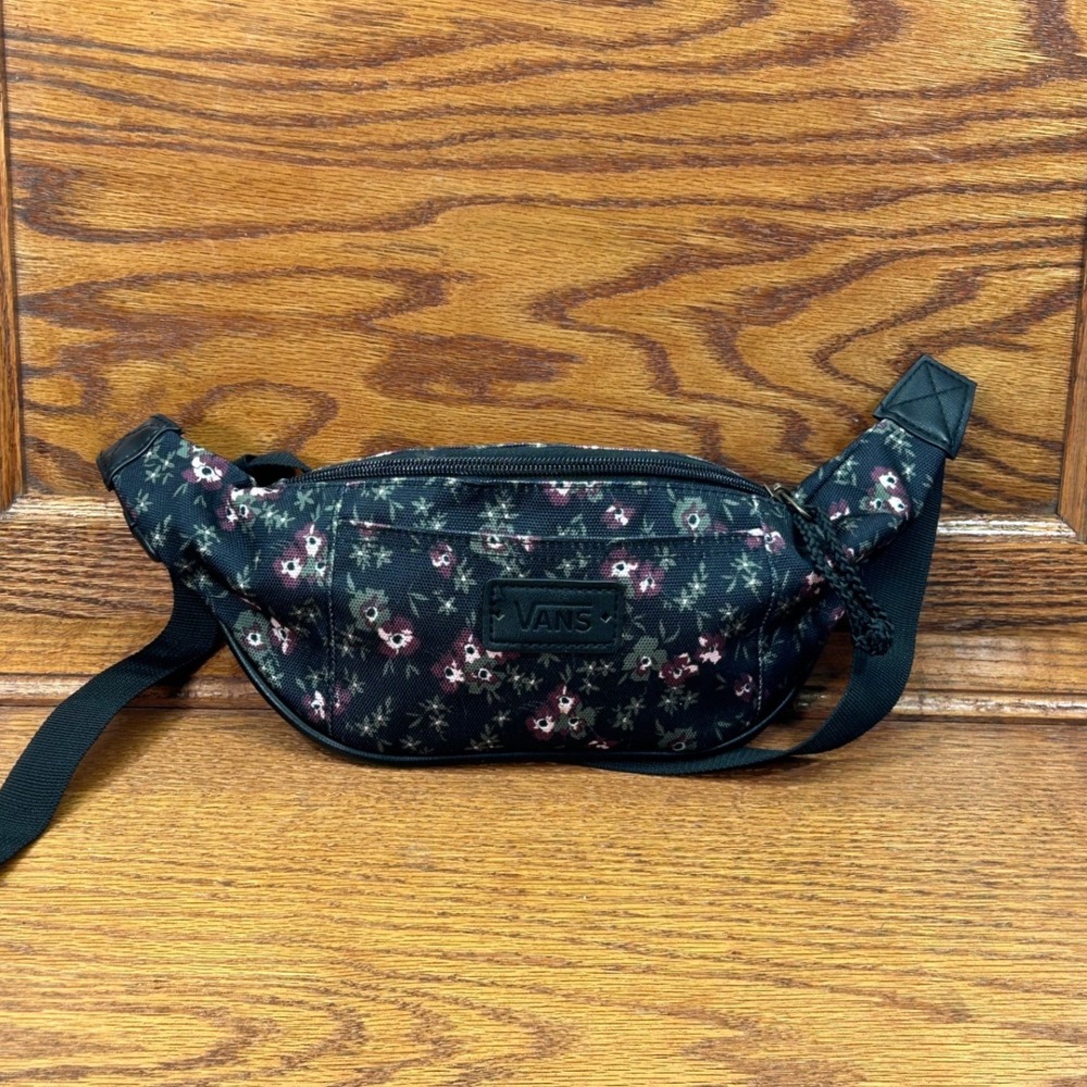 Vans Floral Fanny Pack Black Canvas Waist Bag Belt Bag Crossbody Rose Print